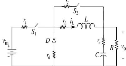 Figure 10 :  Model of tristate buck converter with all parasitic elements 