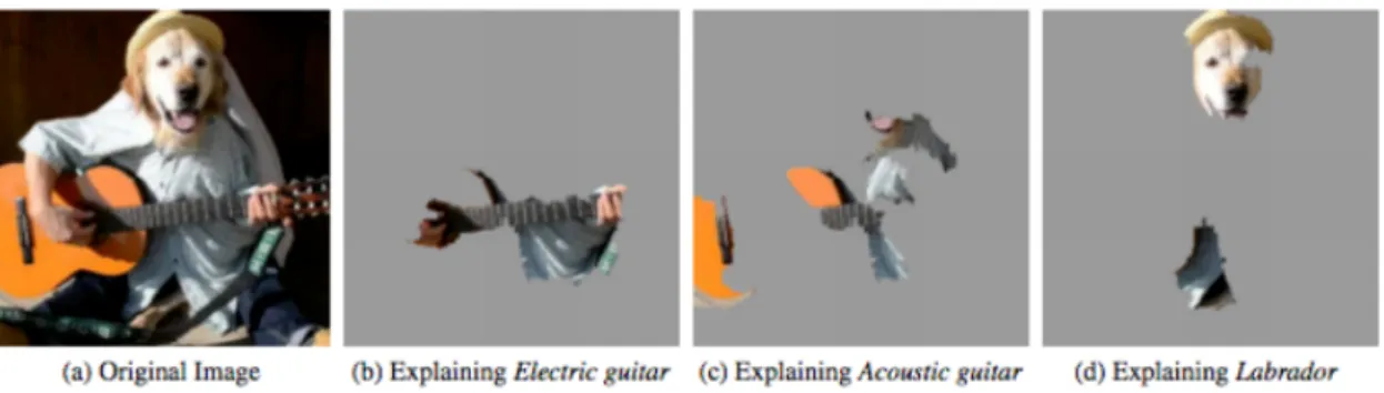 Figure 5: Explaining a prediction made by Google Inception v3 [37] using LIME [28].