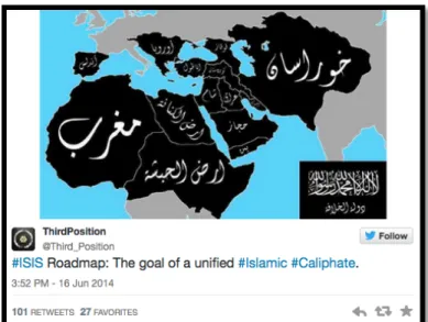 Figure 2. On June 16, 2014 (3:52 p.m.), Twitter user “@Third_Position” posted a “roadmap” depicting  ISIS’s plan for military conquest