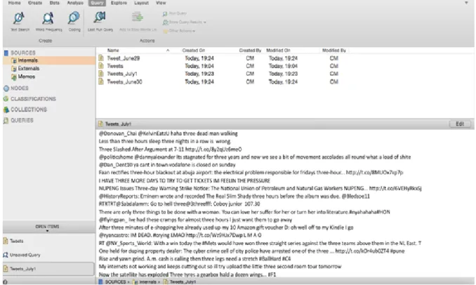 Figure 4.6: The process of importing and categorising Tweets into Nvivo10