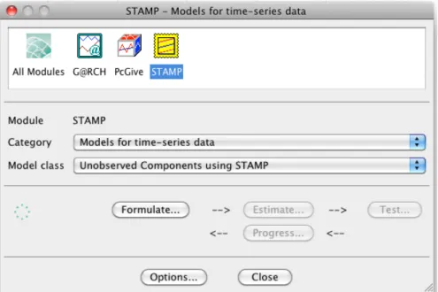Figure 1: Initial window when starting STAMP from within OxMetrics.