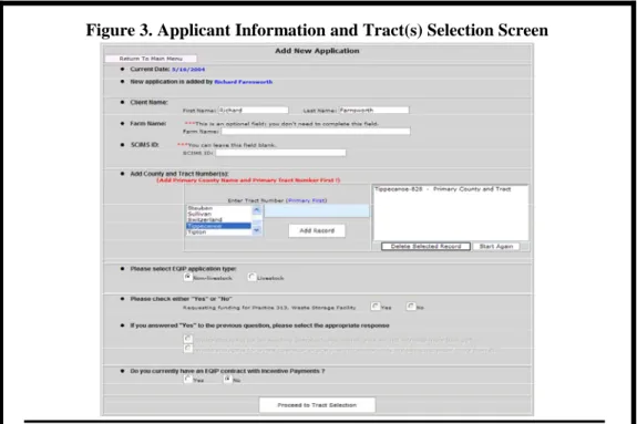 Figure 3. Applicant Information and Tract(s) Selection Screen