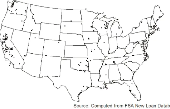 Figure 1.13.  Distribution of Asian farmers receiving FSA Direct Loans, FY 2000–2003