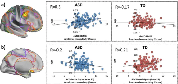Fig. 8. Group differences in resting connectivity. Group differences were overlaid on an inﬂated brain