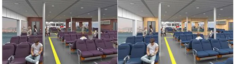 Fig. 2: Two colour options of the passenger deck interior for Ceksan shipyard's ferry project