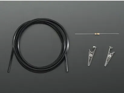 Figure 4.4: Adafruit’s conductive rubber cord stretch sensor with crocodileclamps for attachment and interfacing [39]