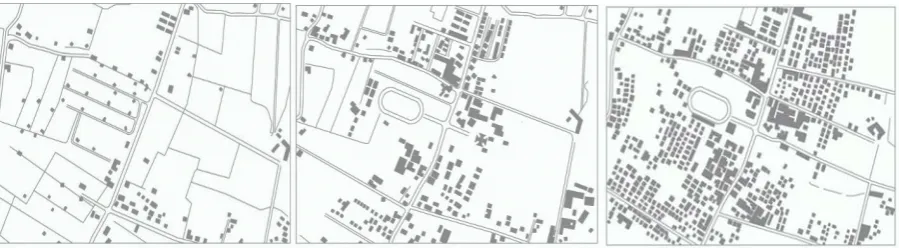 Figure 1. The development of the San Carlo neighborhood. From left to right: 1935, 1953, 1966