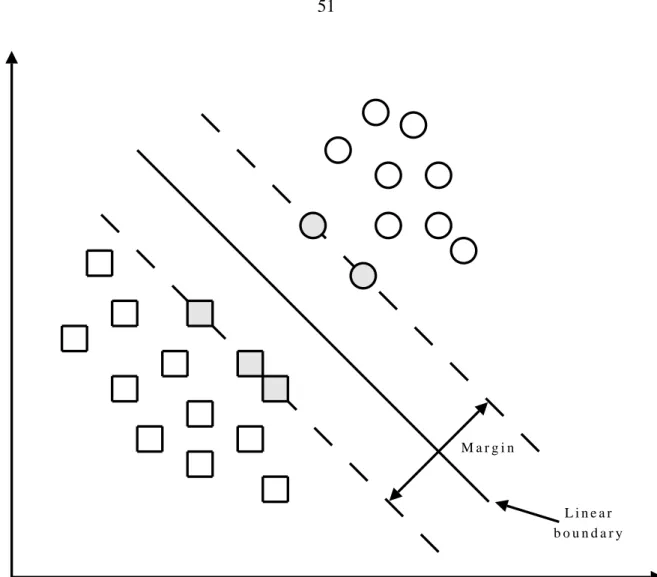 Figure 2.10: Classification of two classes using SVM (Widodo, Yang &amp; Han 2007)