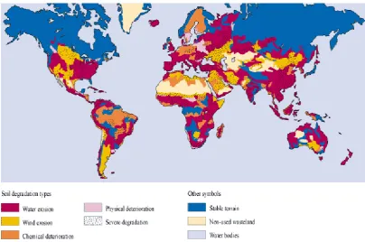 Figure 1: Human induced soil degradation (Courtesy by Oldeman et al, 1991). 