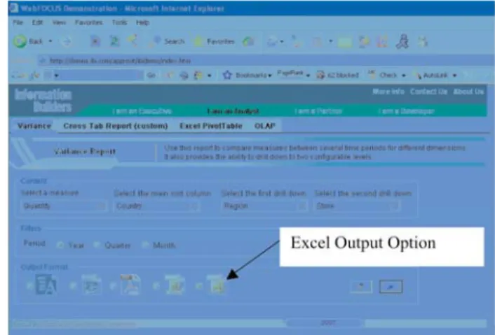 Figure 3: The Excel output option from within a WebFOCUS BI application.