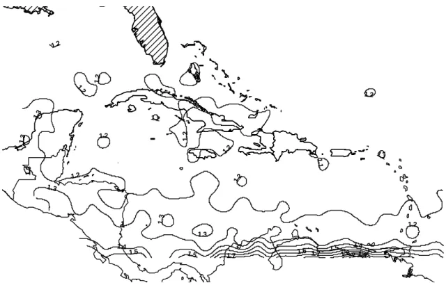 Figure B-3 Contour plots of importance factor for ASCE category III and IV  structures defined by I=(V 1700 /V 700 ) 2 