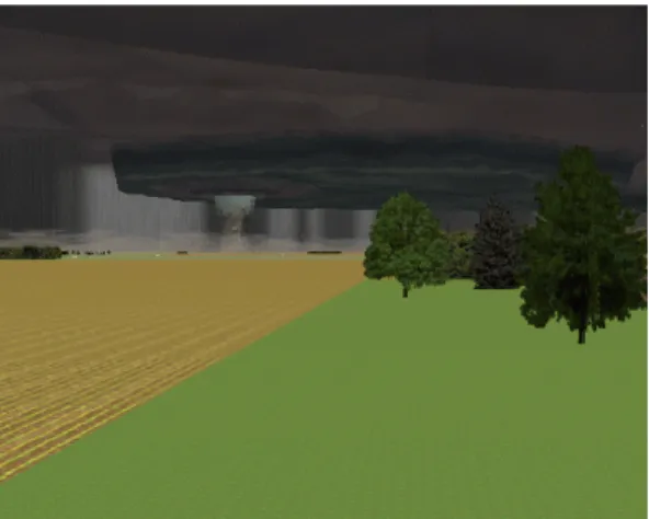 Figure 3:  A view of the tornado in the PC  version, looking west approximately 5 miles