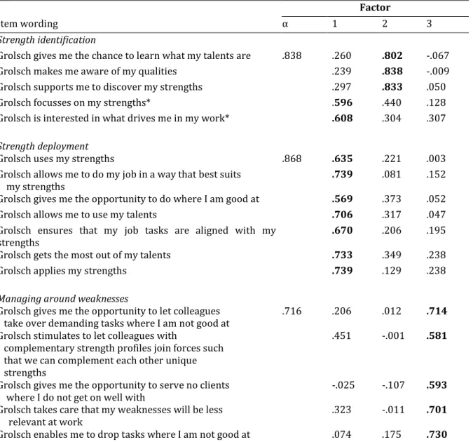 Table 6. Items, Cronbach’s alphas, and factor loadings of the strength-based approach  (N = 141) 
