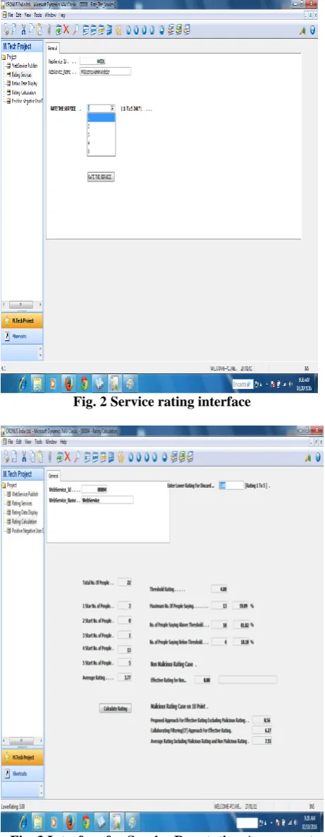 Fig. 3 Interface for Service Reputation Assessment without malicious feedback rating    