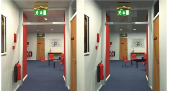 Fig. 4. One set of images from the Corridor scene used for the visual attention  experiment: (left) high quality image (HQ) and (right) component-based quality  (CBQ)