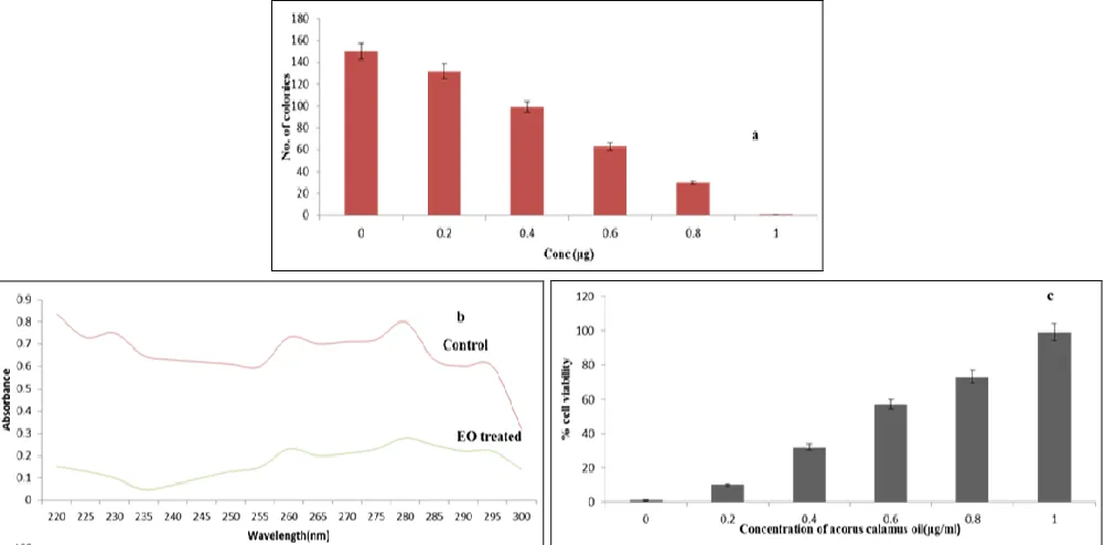 FIG. 4: MIC ASSAY - ESSENTIAL OIL OF ACORUS CALAMUS L. TREATED TUBES WITH VARIED CONCENTRATIONS OF TEST COMPOUNDS (0.5-20µg/ml)