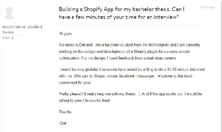 Figure 6 Asking for an inverview on the official Shopify forums 