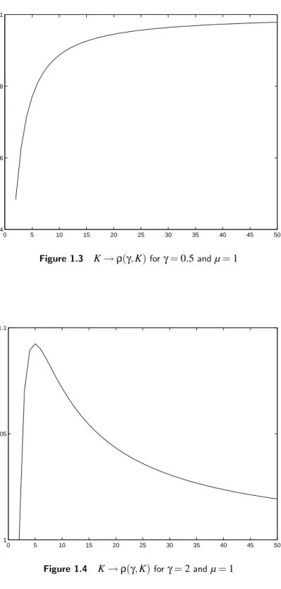 Figure 1.3 K → ρ(γ, K) for γ = 0.5 and µ = 1