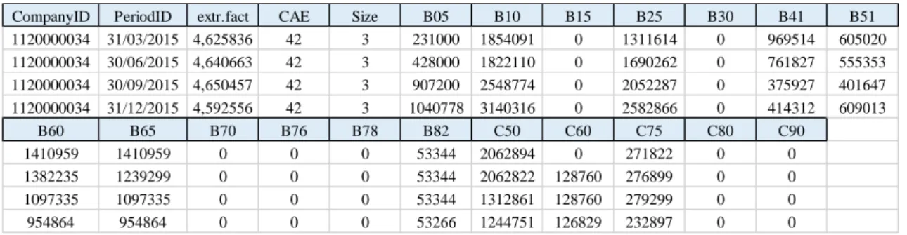 Figure 10 – Extract from the data set relative to company ID nº- 1120000034.