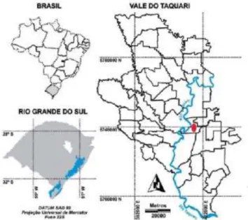 Figura 2. Região geográfica do Município de Colinas-RS, onde foram coletadas  amostras de água nos pontos enumerados de 1 a 12 [12] Adaptado.
