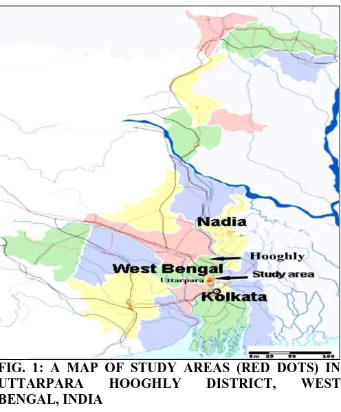 FIG. 1: A MAP OF STUDY AREAS (RED DOTS) IN  UTTARPARA HOOGHLY DISTRICT, WEST 