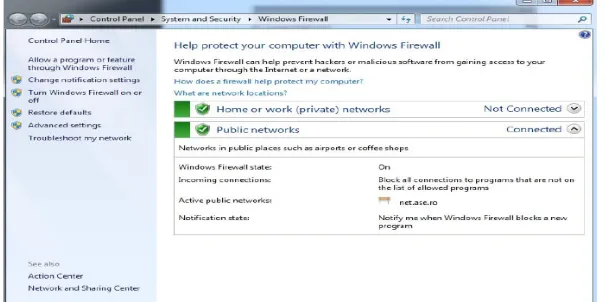 Figure 3 -  Windows Firewall shows status and settings for each network connected.  