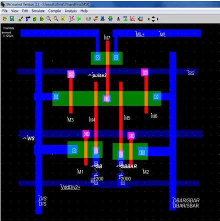 Figure 14  Layout implementation of 7 transistor, 2-Memristor NOR-type MCAM cell 