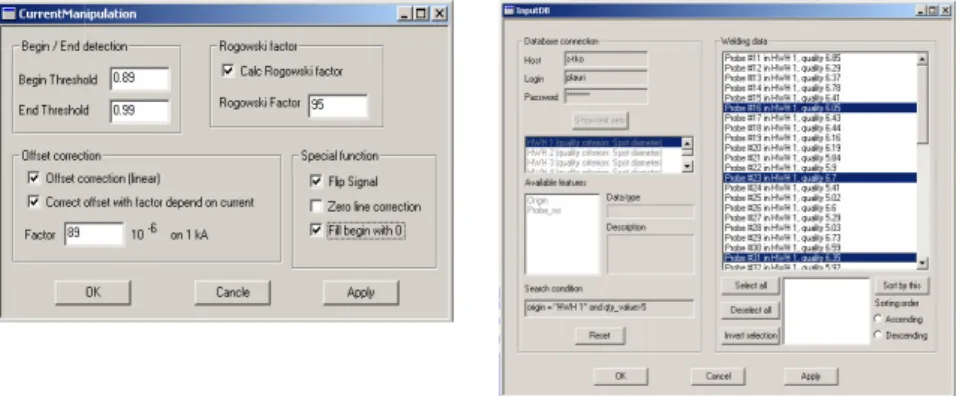 Figure 6: The left panel shows one of the 8 dialogues that need to be filled in to acquire pre-processed  signal  curves