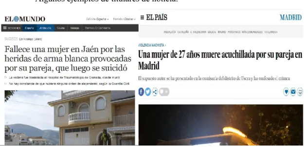 Figura 4. Titulares de periódicos sobre violencia de género. (El Mundo, 2015) (El país, 2017)