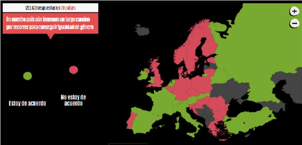 Figura 5. Mapa europeo de países a favor y en contra del feminismo (Generation What?, 2018) 