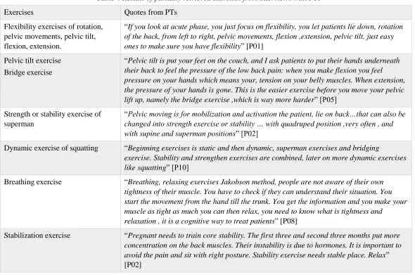 Table 4 Results of partially retrieved exercises from interviews with PTs 