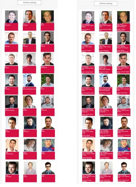 Figure 2b. Ungrouped website designs of conditions with many dating options (left panel: 