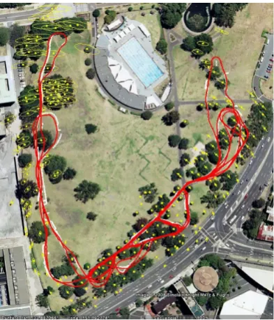 Figure 3.4: An example of feature-based SLAM on the Victoria Park dataset[47]