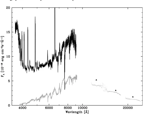 Fig. 14. The average CAFOS spectrum of HS 2214 (black line) alongwith the best-matching M-dwarf template of spectral type M 2.5, scaledto ﬁt the strength of the molecular bands in HS 2214
