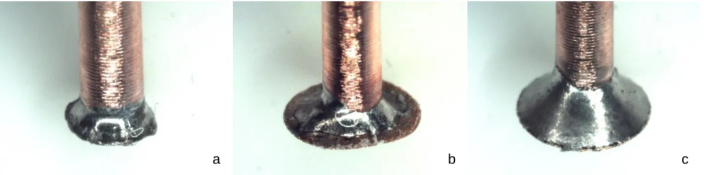 Fig. 6: Released test pads after the hot pin pull test with different solder wetting 