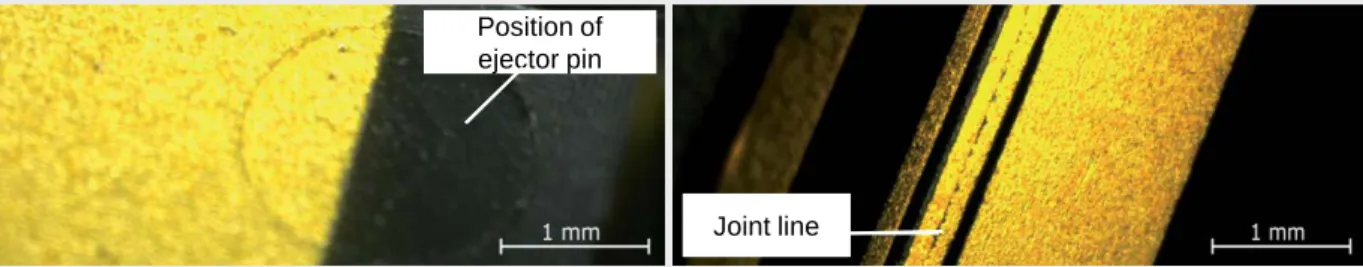 Figure 5:  Conductor paths should not run close to joint lines or ejector pins [3] 