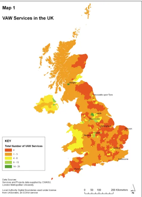 Table 4 supplements Map 1, presenting the relative distribution of services by nation andregion, and population estimates