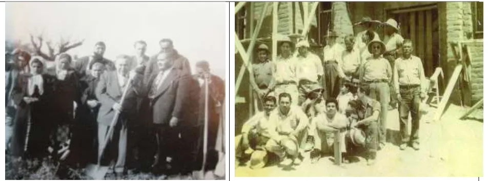 Figure 12. Building on U.S. Soil in Delano: Pilar Moreno (2nd from left on bottom row) oversees the construction crew comprised of farmworkers ca