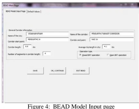 Figure 4:  BEAD Model Input page 