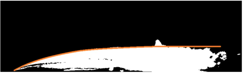 Figure 6.1: Example of an approximation that could be made to eliminate spurious effects, above the orange line, a reflection of an screw can be seen.