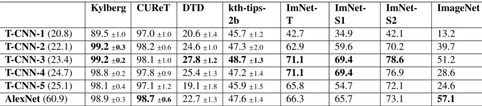 Table 1: Classification results (accuracy %) for networks trained from scratch. The number of trainable parameters (weights and biases in millions) is indicated in brackets (for 1000 classes).