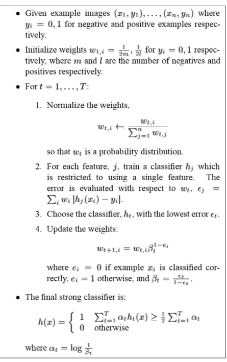 Figure 2-3: Adaboost Algorithm(Viola &amp; Jones, 2001) 