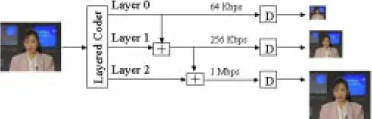 Fig. 7. Layered video encoding/decoding. D denotes the decoder.