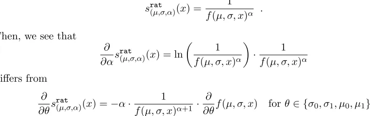 Figure 4: Illustration of a rational structure element for σ0,1 = 1 and various choices of α.