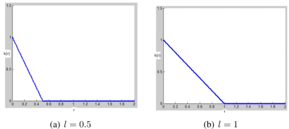 Figure 3.4: Value taken by a piecewise polynomial kernel in function of r