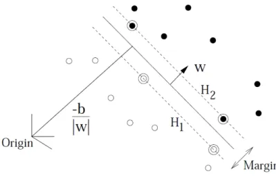 Figure 2.2: Maximum Margin Hyperplane and Support Vectors Adapted from Burges (1998)
