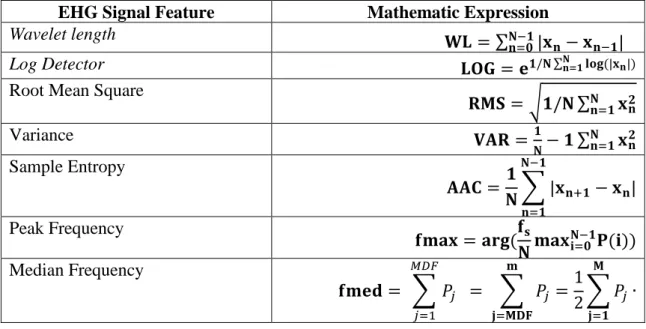 Table 2 Features extracted from raw EHG signals 
