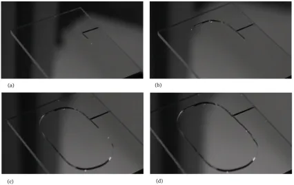 Figure 4.4: Creating a pill shaped glass cut: (a) Initiating the crack from the side and creating theinitial cut to the back, (b) cracking is proceeded in the opposite direction, (c) cutting crack closing inon the initial crack, (d) cutting path is complet