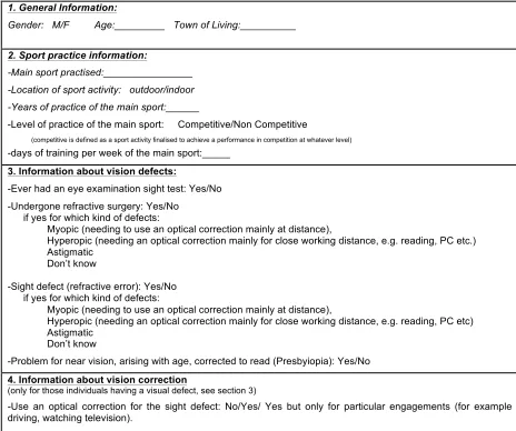 Table 1: Summarised version of questionnaire used in the survey (please note the questionnaire was administered in Italian and above is a translation of the original questionnaire) 
