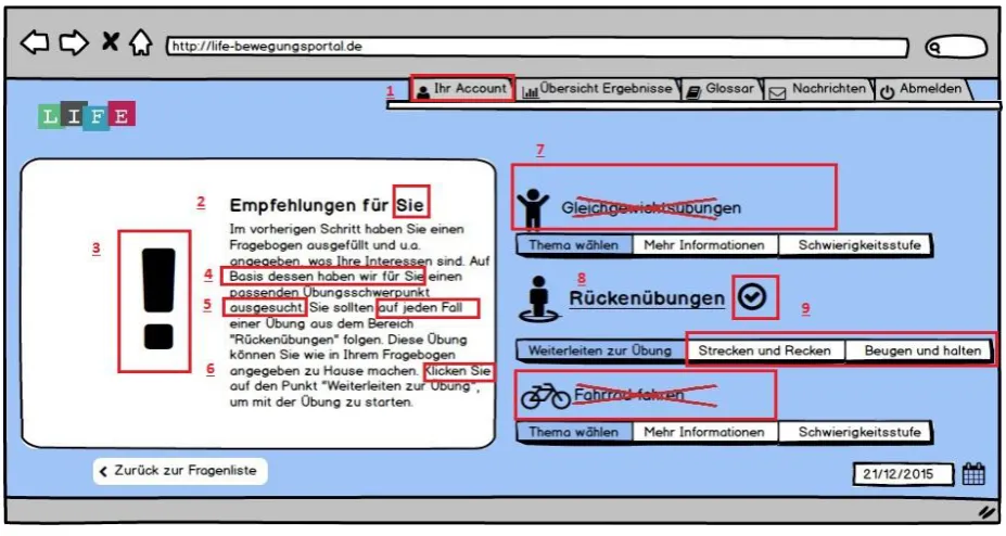 Figure 5: Screenshot of the recommendation page in the SDT (+) prototype 